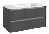 Waschtischunterschrank Malegaon 34, Farbe: Grau matt – Abmessungen: 52 x 91 x 47 cm (H x B x T)