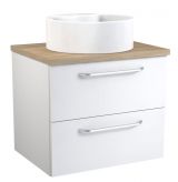 Waschtischunterschrank Barasat 50, Farbe: Weiß glänzend / Eiche – 53 x 60 x 45 cm (H x B x T)