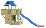 Spielturm K41 inkl. Balkon, Anbauelement, Sandkasten, Stauraum und Wellenrutsche - Abmessungen: 620 x 185 cm (L x B)