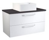 Waschtischunterschrank Barasat 73, Farbe: Weiß glänzend / Eiche Schwarz – 53 x 90 x 45 cm (H x B x T)