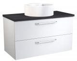 Waschtischunterschrank Barasat 57, Farbe: Weiß glänzend / Eiche Schwarz – 53 x 90 x 45 cm (H x B x T)