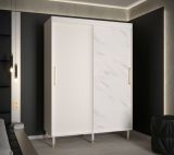 Schlichter Kleiderschrank mit Marmor-Optik Jotunheimen 29, Farbe: Weiß - Abmessungen: 208 x 150,5 x 62 cm (H x B x T), mit zwei Kleiderstangen