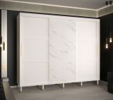 Schlichter Kleiderschrank mit Marmor-Optik Jotunheimen 95, Farbe: Weiß - Abmessungen: 208 x 250,5 x 62 cm (H x B x T)