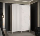 Kleiderschrank mit Marmor Optik Jotunheimen 161, Farbe: Weiß - Abmessungen: 208 x 150,5 x 62 cm (H x B x T)