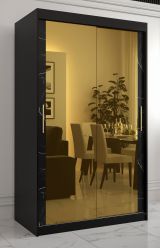 Kleiderschrank mit zwei Spiegeltüren Hochfeiler 80, Farbe: Schwarz / Schwarzer Marmor - Abmessungen: 200 x 120 x 62 cm (H x B x T), mit fünf Fächern