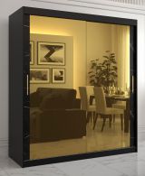 Kleiderschrank mit edlen Design Hochfeiler 88, Farbe: Schwarz 7 Schwarzer Marmor - Abmessungen: 200 x 180 x 62 cm (H x B x T), mit 10 Fächern und zwei Spiegel
