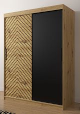 Kleiderschrank im stylischen Design Mulhacen 13, Farbe: Eiche Artisan / Schwarz matt - Abmessungen: 200 x 150 x 62 cm (H x B x T), mit fünf Fächern und zwei Kleiderstangen