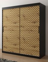 Eleganter Kleiderschrank Mulhacen 59, Farbe: Schwarz matt / Eiche Artisan - Abmessungen: 200 x 180 x 62 cm (H x B x T), mit 10 Fächern und zwei Kleiderstangen