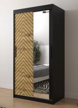 Moderner Kleiderschrank Mulhacen 77, Farbe: Schwarz matt / Eiche Artisan - Abmessungen: 200 x 100 x 62 cm (H x B x T), mit fünf Fächern und zwei Kleiderstangen