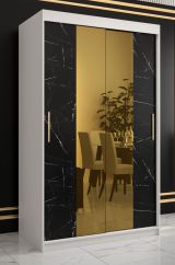 Moderner Kleiderschrank Hochfeiler 29, Farbe: Weiß / Schwarzer Marmor - Abmessungen: 200 x 120 x 62 cm (H x B x T), mit fünf Fächern und zwei Spiegel