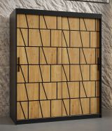 Edler Kleiderschrank mit Musterfront Olperer 09, Farbe: Schwarz matt - Abmessungen: 200 x 150 x 62 cm (H x B x T), mit fünf Fächern und zwei Kleiderstangen