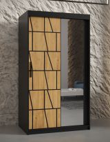 Schmaler Kleiderschrank mit Spiegel Olperer 13, Farbe: Schwarz matt - Abmessungen: 200 x 100 x 62 cm (H x B x T), mit genügend Stauraum