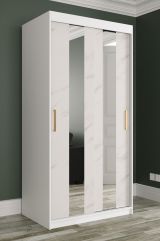 Kleiderschrank mit zwei Spiegel Ätna 04, Farbe: Weiß matt / Weißer Marmor - Abmessungen: 200 x 100 x 62 cm (H x B x T), mit fünf Fächern und zwei Kleiderstangen