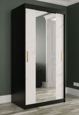 Schmaler Kleiderschrank mit Spiegel Ätna 50, Farbe: Schwarz matt / Weißer Marmor - Abmessungen: 200 x 100 x 62 cm (H x B x T), mit genügend Stauraum