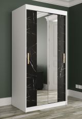 Kleiderschrank mit großen Spiegel Ätna 51, Farbe: Weiß matt / Schwarzer Marmor - Abmessungen: 200 x 100 x 62 cm (H x B x T), mit genügend Stauraum