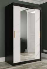 Eleganter Kleiderschrank mit Marmor Muster Ätna 54, Farbe: Schwarz matt / Weißer Marmor - Abmessungen: 200 x 120 x 62 cm (H x B x T), mit fünf Fächern und zwei Kleiderstangen