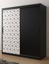 Neutraler Kleiderschrank mit Musterfront Dom 24, Farbe: Schwarz matt / Weiß matt - Abmessungen: 200 x 180 x 62 cm (H x B x T), mit fünf Fächern