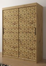 Kleiderschrank mit stylischen Muster Dom 49, Farbe: Eiche Artisan - Abmessungen: 200 x 150 x 62 cm (H x B x T), mit genügend Stauraum