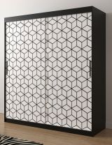 Neutraler Kleiderschrank mit Muster Dom 60, Farbe: Schwarz matt / Weiß matt - Abmessungen: 200 x 180 x 62 cm (H x B x T), mit 10 Fächern und zwei Kleiderstangen