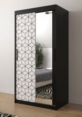Eleganter Kleiderschrank Dom 78, Farbe: Schwarz matt / Weiß matt - Abmessungen: 200 x 100 x 62 cm (H x B x T), mit einen Spiegel