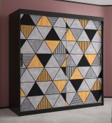 Kleiderschrank mit modernen Muster Strahlhorn 10, Farbe: Schwarz matt - Abmessungen: 200 x 180 x 62 cm (H x B x T), mit 10 Fächern und zwei Kleiderstangen