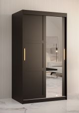 Eleganter Kleiderschrank mit einer Spiegeltür Liskamm 28, Farbe: Schwarz matt - Abmessungen: 200 x 100 x 62 cm (H x B x T), mit fünf Fächern und zwei Kleiderstangen