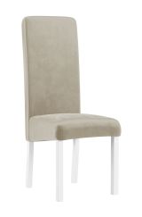 Moderner Stuhl Born 02, Buchenholz Vollholz massiv, Farbe: Weiß / Beige Polsterung - Abmessungen: 99 x 46 x 59 cm (H x B x T)