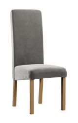 Stuhl mit hoher Rückenlehne Born 07, Buchenholz Vollholz massiv, Farbe: Eiche / Graue Polsterung - Abmessungen: 99 x 46 x 59 cm (H x B x T)