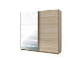 Kleiderschrank / Spiegeltürenschrank 1,5 Meter breit, 6 Fächer, 1 Kleiderstange, Natur-Eiche-Optik, Schlafzimmerschrank, Schiebetürenschrank