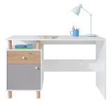 Jugendzimmer - Schreibtisch Burdinne 09, Farbe: Weiß / Eiche / Grau - Abmessungen: 76 x 125 x 55 cm (H x B x T)