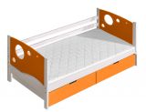 Kinderbett / Jugendbett Milo 26 inkl. 2 Schubladen, Farbe: Weiß / Orange, teilmassiv, Liegefläche: 80 x 190 cm (B x L)
