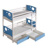 Kinderbett / Etagenbett Milo 27 inkl. 2 Schubladen, Farbe: Weiß / Blau, teilmassiv, Liegefläche: 80 x 190 cm (B x L), teilbar
