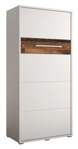 Schrankbett Namsan 01 vertikal, Farbe: Weiß matt / Braun Old Style - Liegefläche: 90 x 200 cm (B x L)