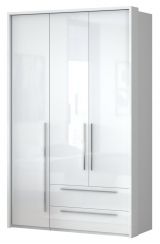 Drehtürenschrank / Kleiderschrank mit Rahmen Siumu 27, Farbe: Weiß / Weiß Hochglanz - 226 x 142 x 60 cm (H x B x T)