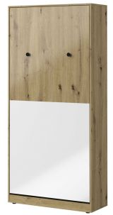 Schrankbett  Sirte 15 vertikal, Farbe: Eiche / Weiß / Schwarz Hochglanz - Liegefläche: 90 x 200 cm (B x L)