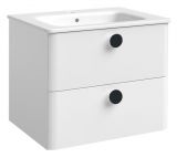 Waschtischunterschrank Ratlam 01, Farbe: Weiß matt, Griffe: Schwarz – Abmessungen: 50 x 61 x 46 cm (H x B x T)
