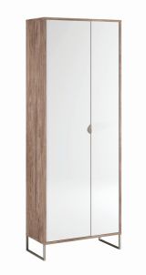 Kleiderschrank mit viel Stauraum Albondon 14, Farbe: Eiche / Weiß Glanz - Abmessungen: 188 x 71 x 35 cm (H x B x T)