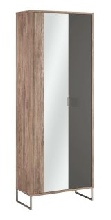 Kleiderschrank mit Spiegel Albondon 15, Farbe: Eiche / Anthrazit - Abmessungen: 188 x 71 x 35 cm (H x B x T)
