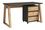 Schreibtisch mit Rollcontainer "Merosina" 06, Eiche Artisan / Dunkelgrau, 76 x 135 x 65 cm, solide Ausführung, 3 Schubladen, 4 Rollen