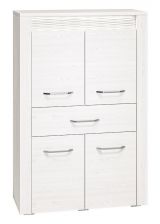 Schrank Ullerslev 06, Farbe: Kiefer weiß - Abmessungen: 140 x 92 x 40 cm (H x B x T), mit 4 Türen, 1 Schublade und 4 Fächern