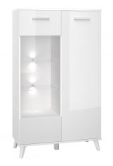 Vitrine Kaskinen 08, Farbe: Weiß / Weiß Glanz - Abmessungen: 152 x 90 x 40 cm (H x B x T), mit 2 Türen und 8 Fächern