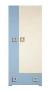 Jugendzimmer Drehtürenschrank / Kleiderschrank Namur 01, Farbe: Blau / Beige - Abmessungen: 197 x 80 x 52 cm (H x B x T)