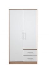Drehtürenschrank / Kleiderschrank Hannut 08, Farbe: Weiß / Eiche - Abmessungen: 190 x 100 x 56 cm (H x B x T)