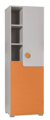 Jugendzimmer - Highboard Harald 09, Farbe: Weiß / Orange - 159 x 50 x 40 cm (H x B x T)