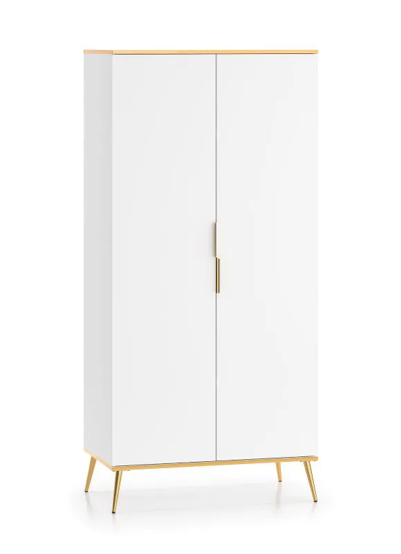 Kleiderschrank mit einer Kleiderstange und zwei Fächer Breckenridge 01, Farbe: Weiß, ABS-Kantenschutz, Maße: 195 x 92 x 53 cm, mit zwei Türen, Soft-Close-System