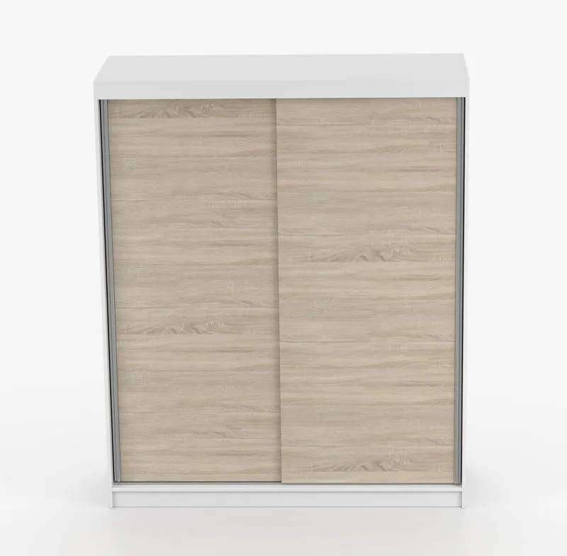 Kleiderschrank / Schiebetürenschrank | Weiß / Eiche | Galtee 04 |160 x 61 x 195 cm | 2 Türen | 6 Fächer | großes Fassungsvermögen