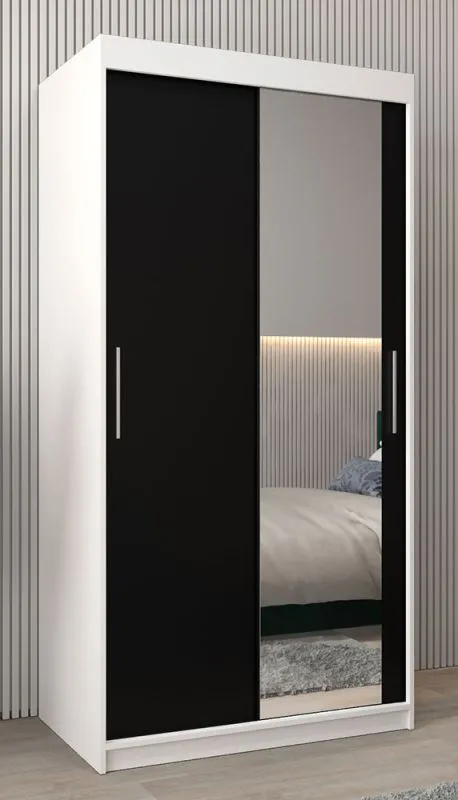 1 Meter breiter Kleiderschrank mit 2 Türen | Farbe: Weiß / Schwarz Abbildung