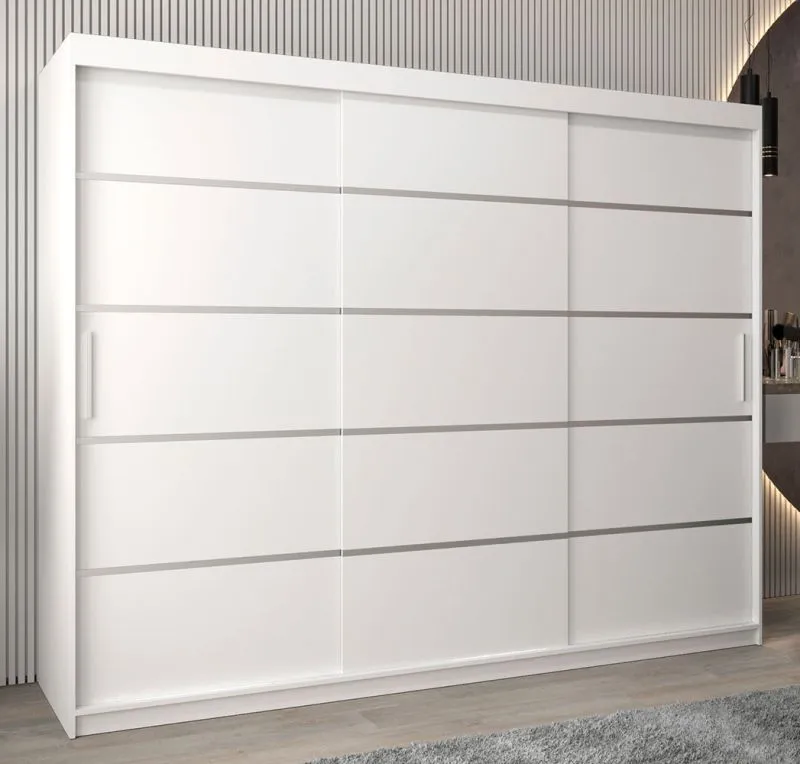 Schiebetürenschrank / Kleiderschrank Jan 06A, Farbe: Weiß matt - Abmessungen: 200 x 250 x 62 cm ( H x B x T)