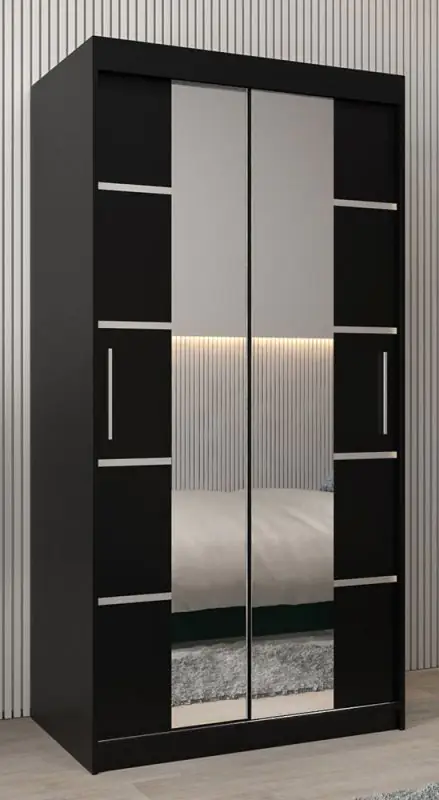 100 cm breiter Kleiderschrank mit 5 Fächern und 2 Türen | Farbe: Schwarz Abbildung