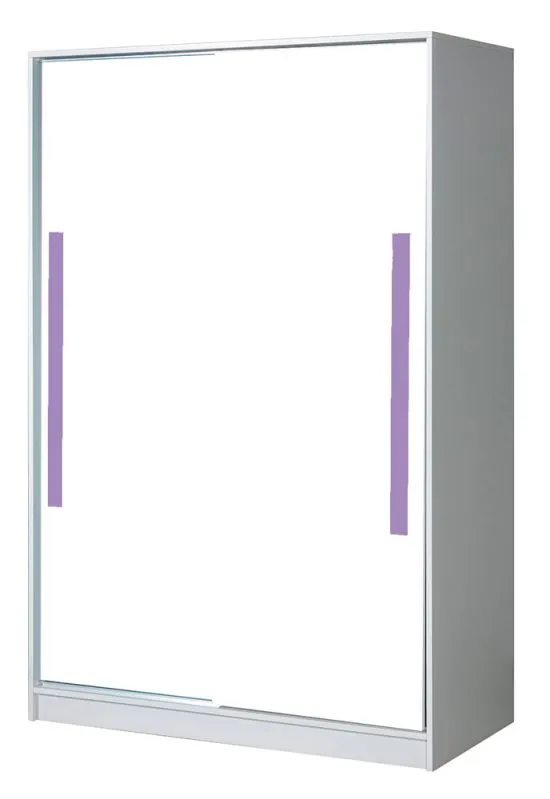 Kinderzimmer - Schiebetürenschrank / Kleiderschrank Walter 12, Farbe: Weiß Hochglanz / Lila - 191 x 120 x 60 cm (H x B x T)